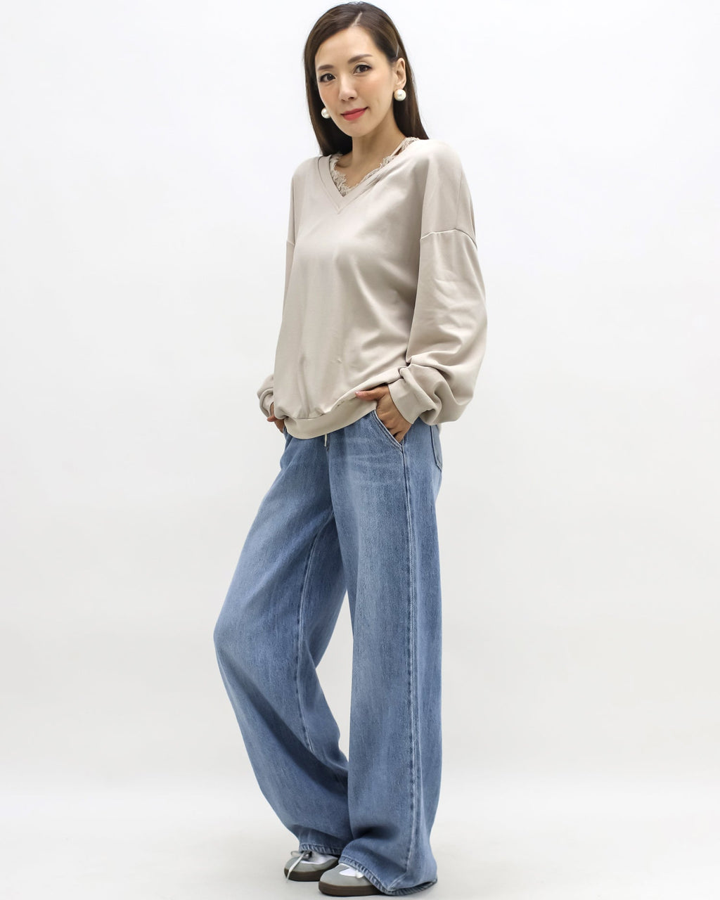 blue denim drawstring straight leg jeans *pre-order*