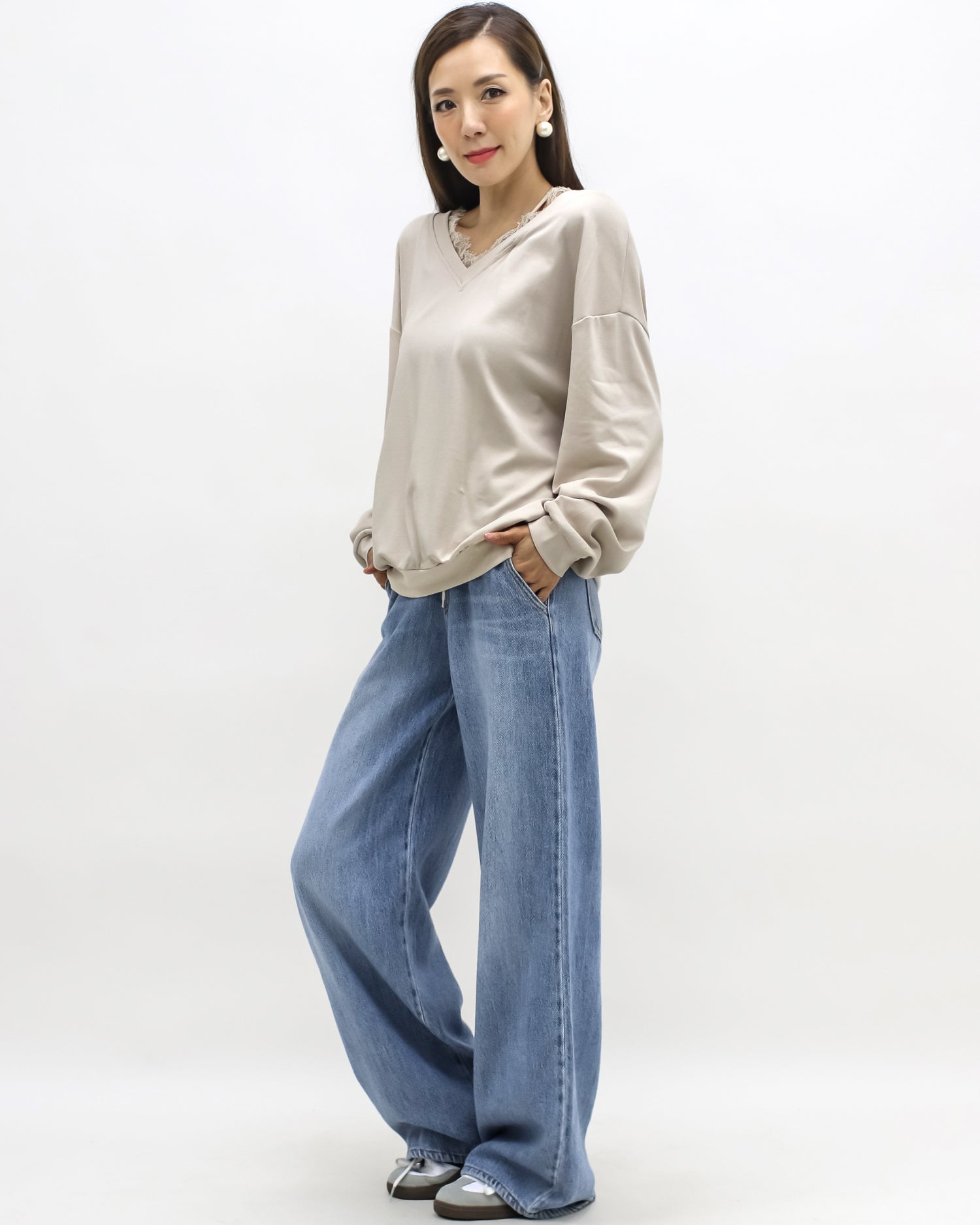 blue denim drawstring straight leg jeans *pre-order*