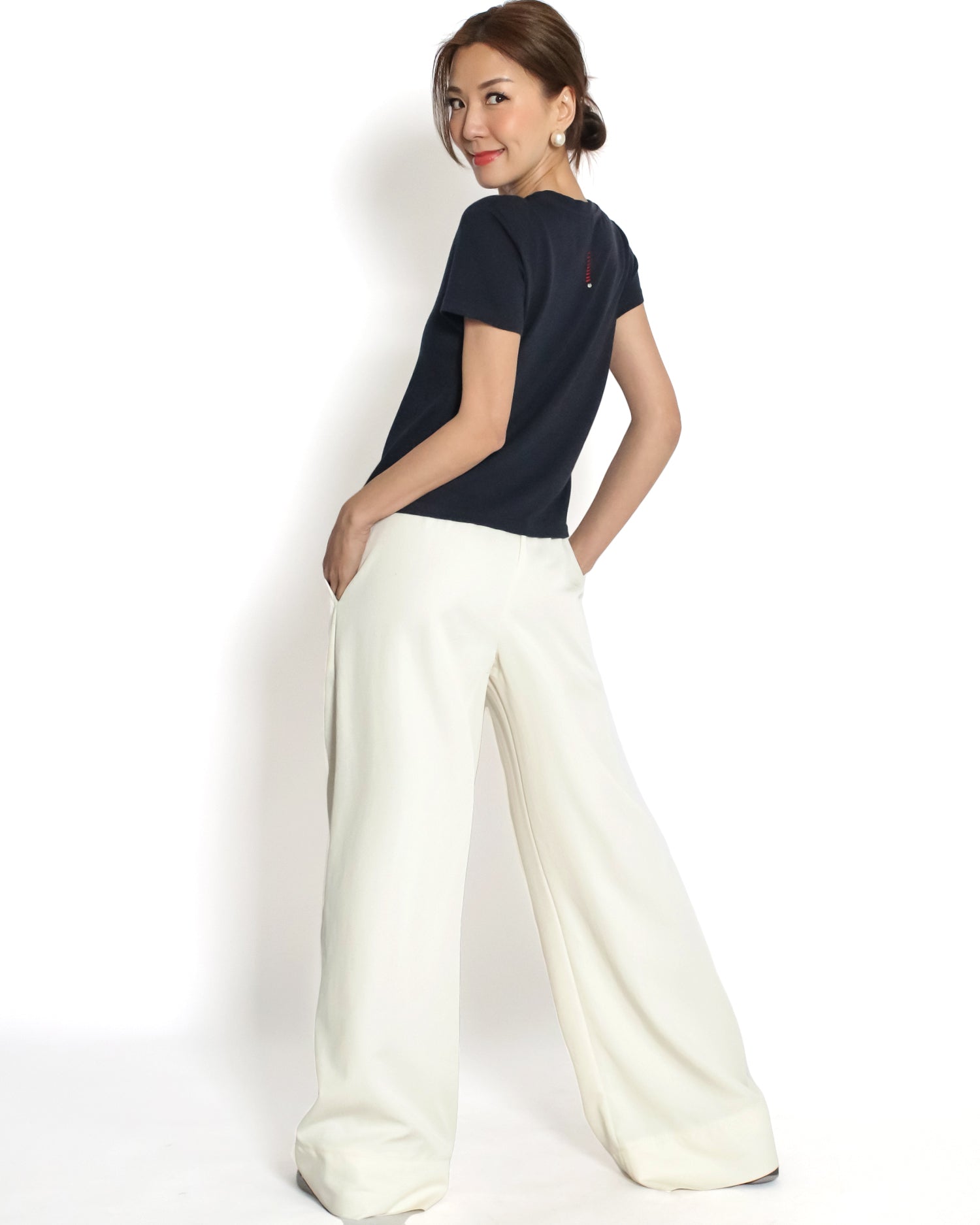 ivory slinky casual wide leg pants