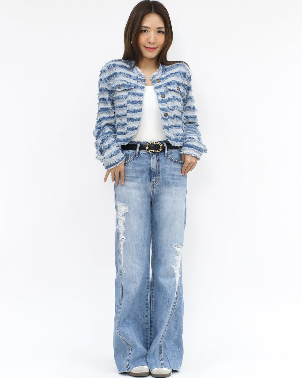 blue denim ripped stripes jacket *pre-order*
