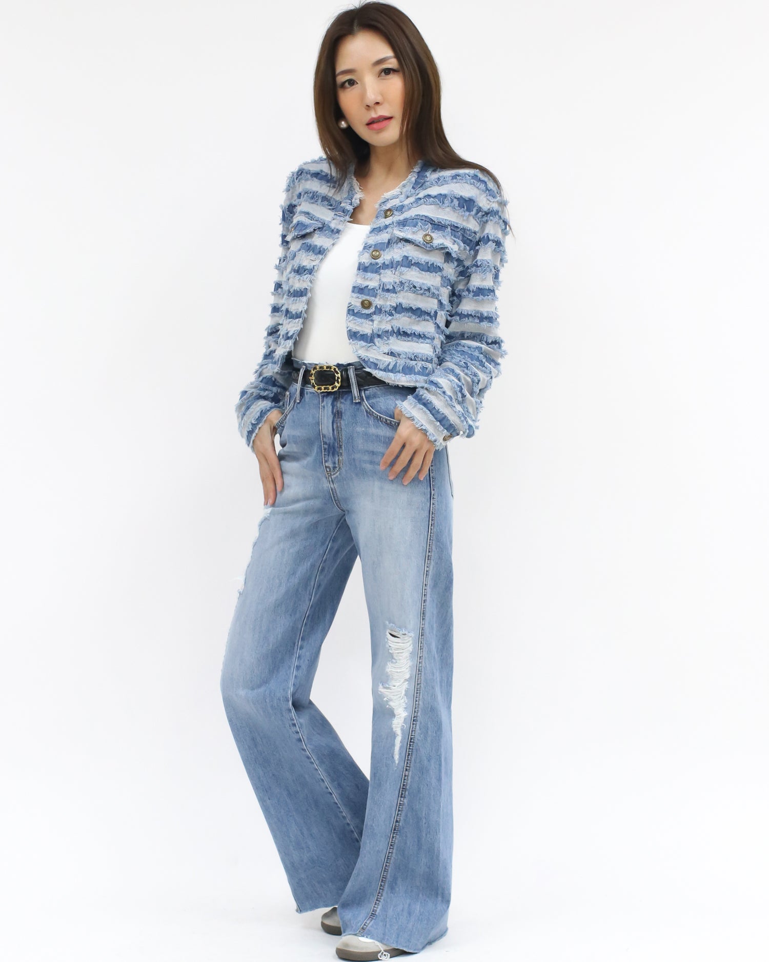 blue denim ripped stripes jacket *pre-order*