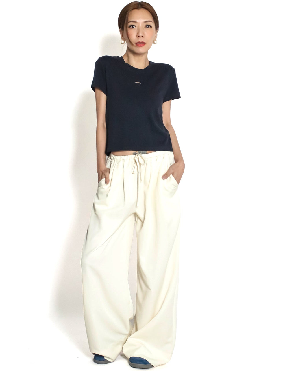 ivory slinky casual wide leg pants