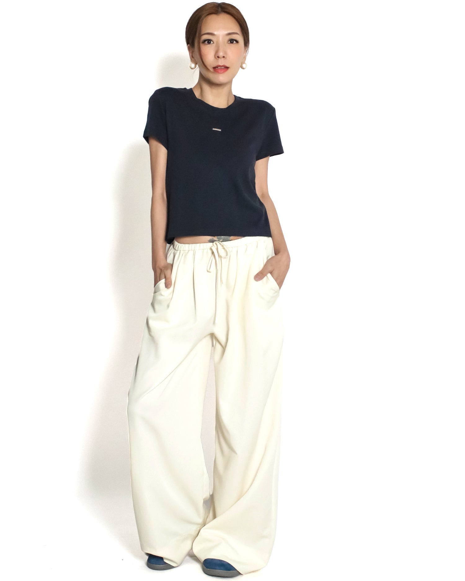 ivory slinky casual wide leg pants