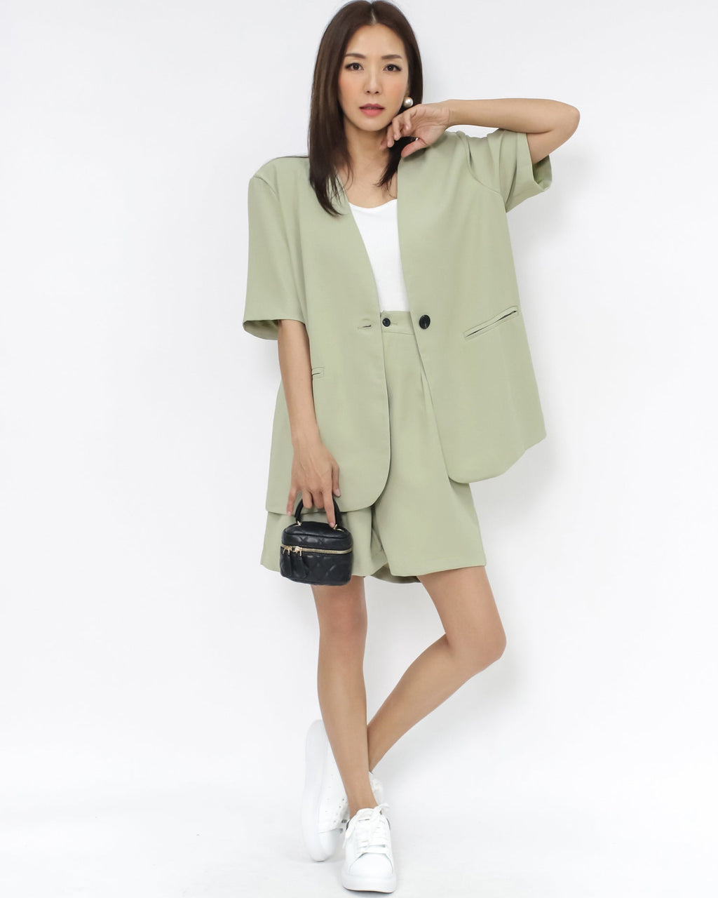 light green chiffon blazer & shorts set *pre-order*