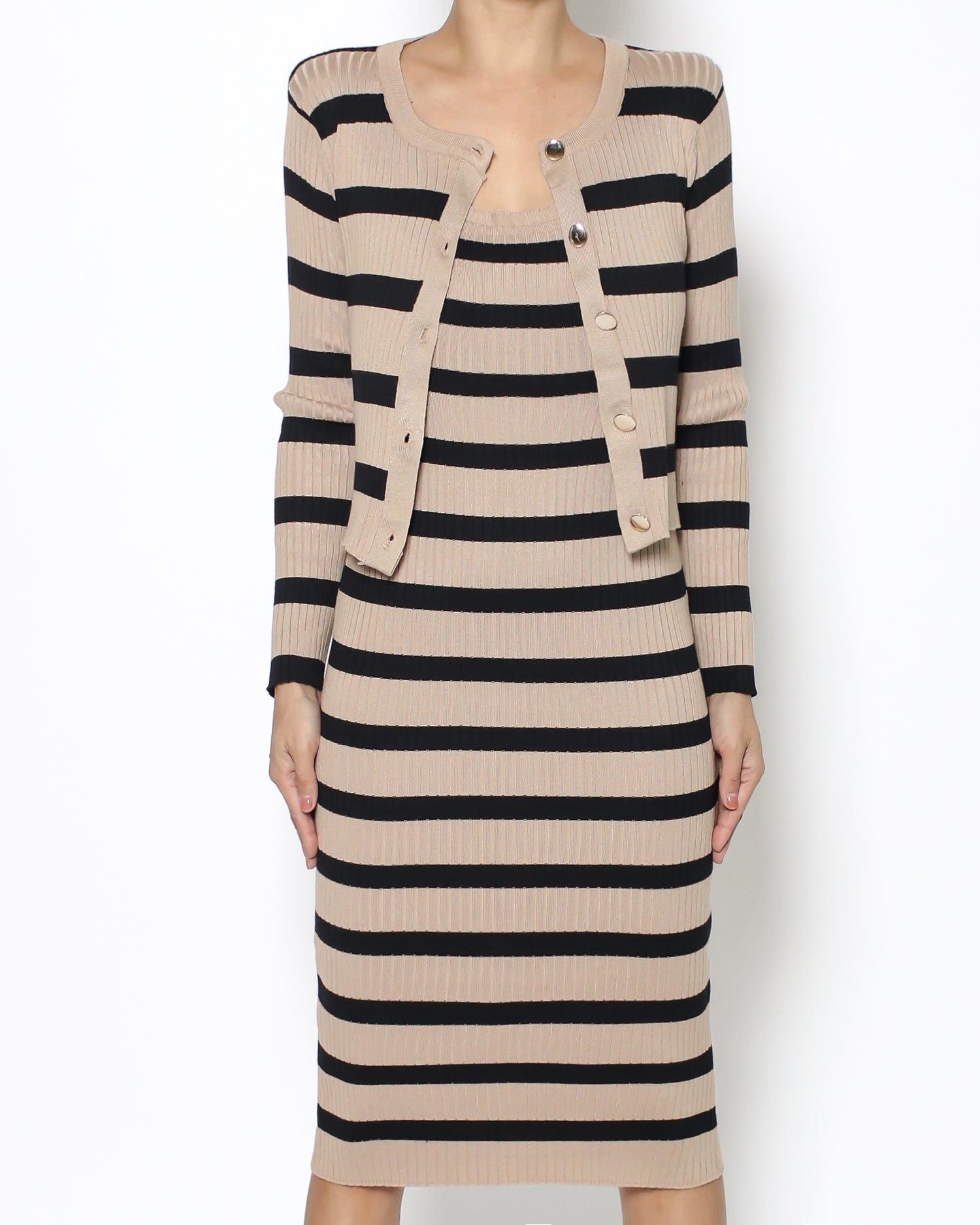 beige & black stripes slip & cardigan set *pre-order*