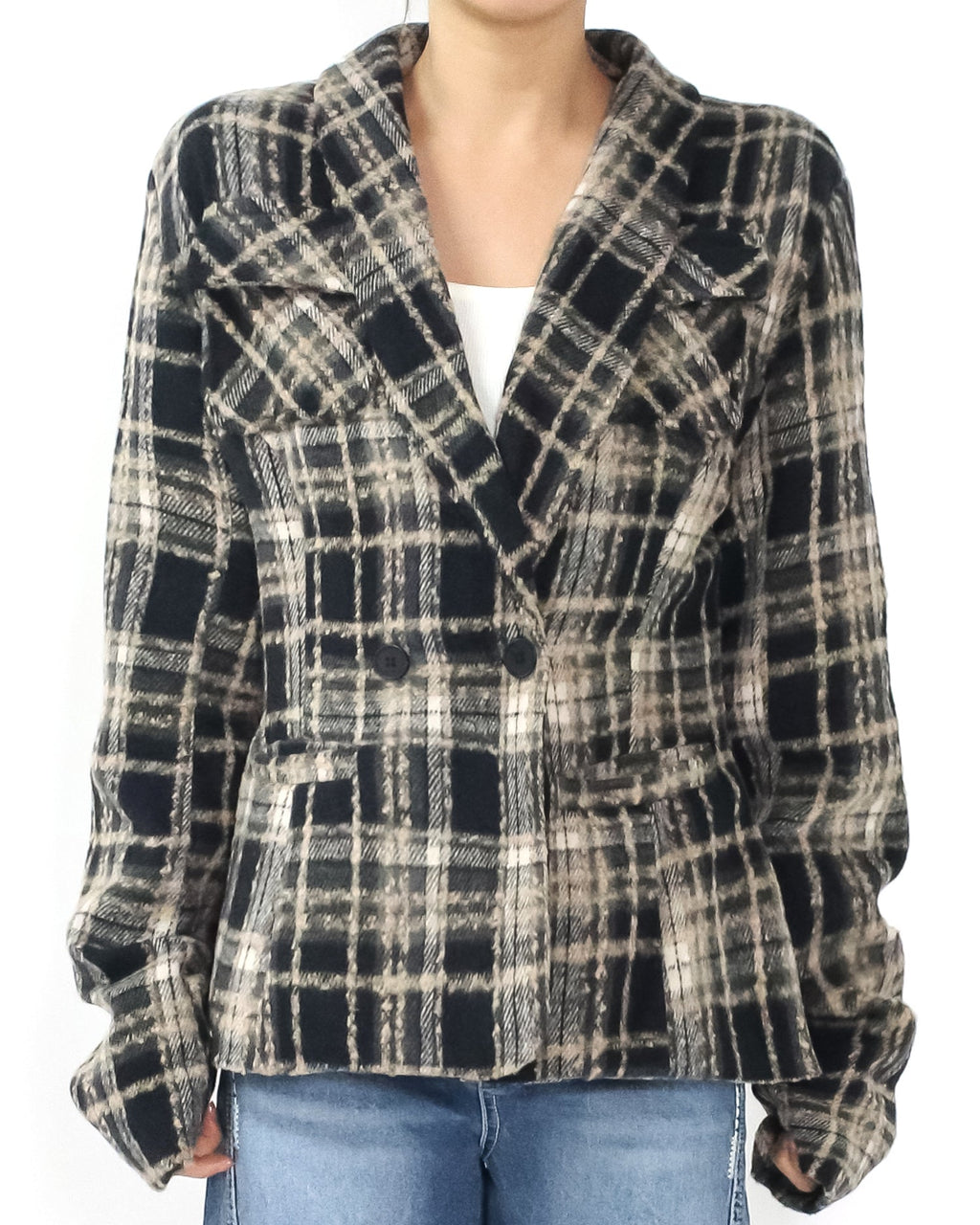 beige & black checkers wool blended jacket *pre-order*