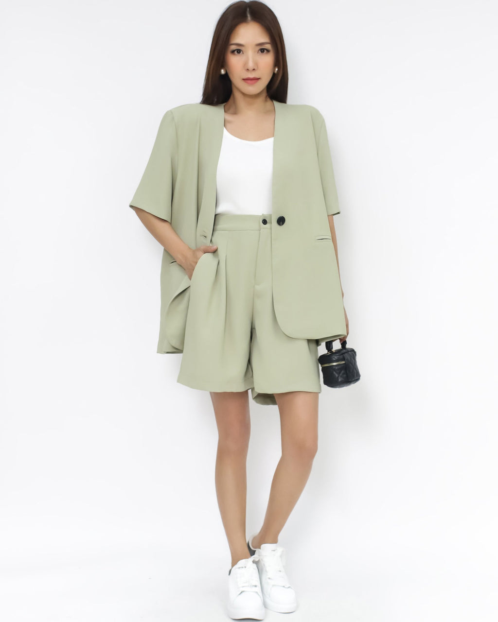 light green chiffon blazer & shorts set *pre-order*