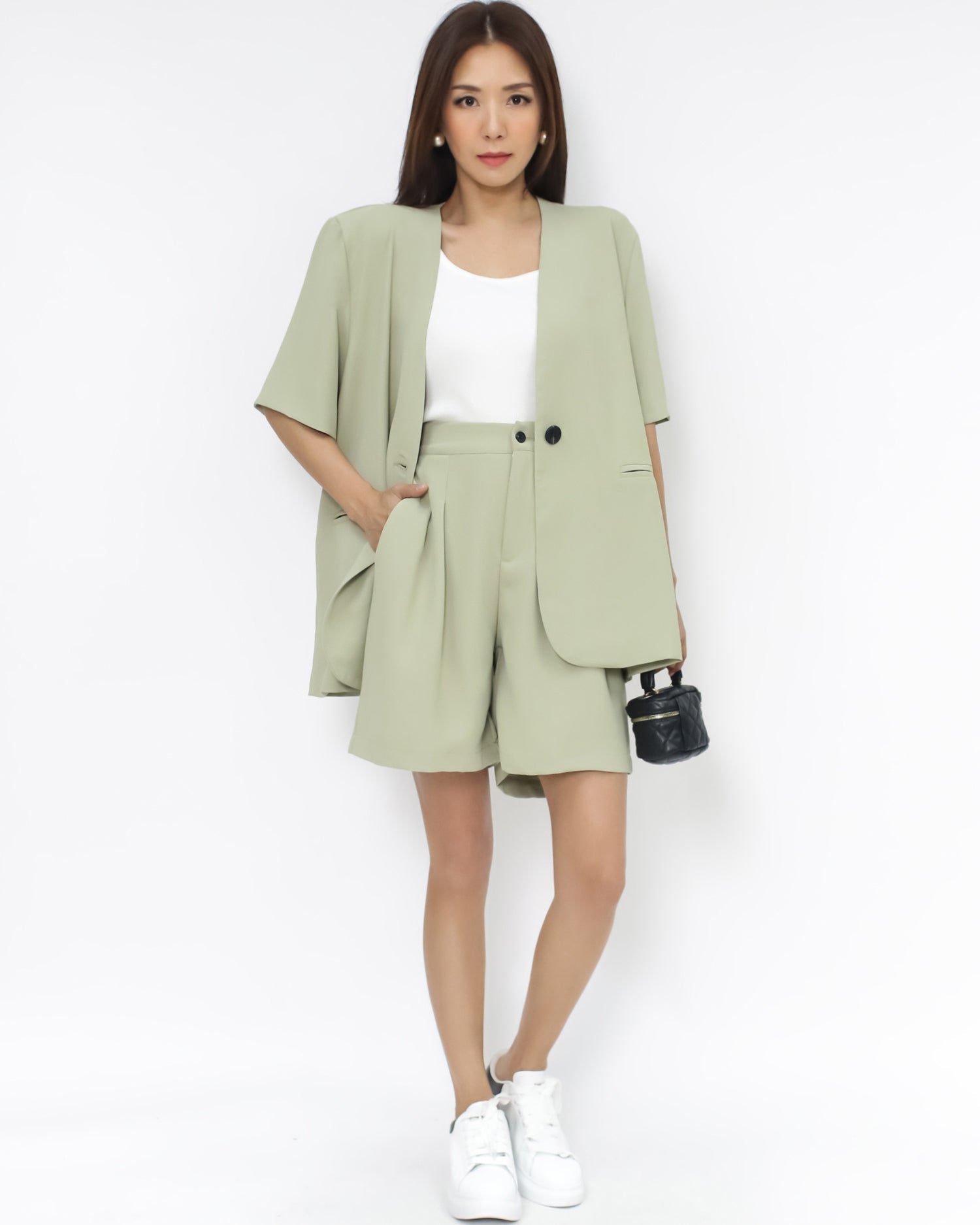 light green chiffon blazer & shorts set *pre-order*