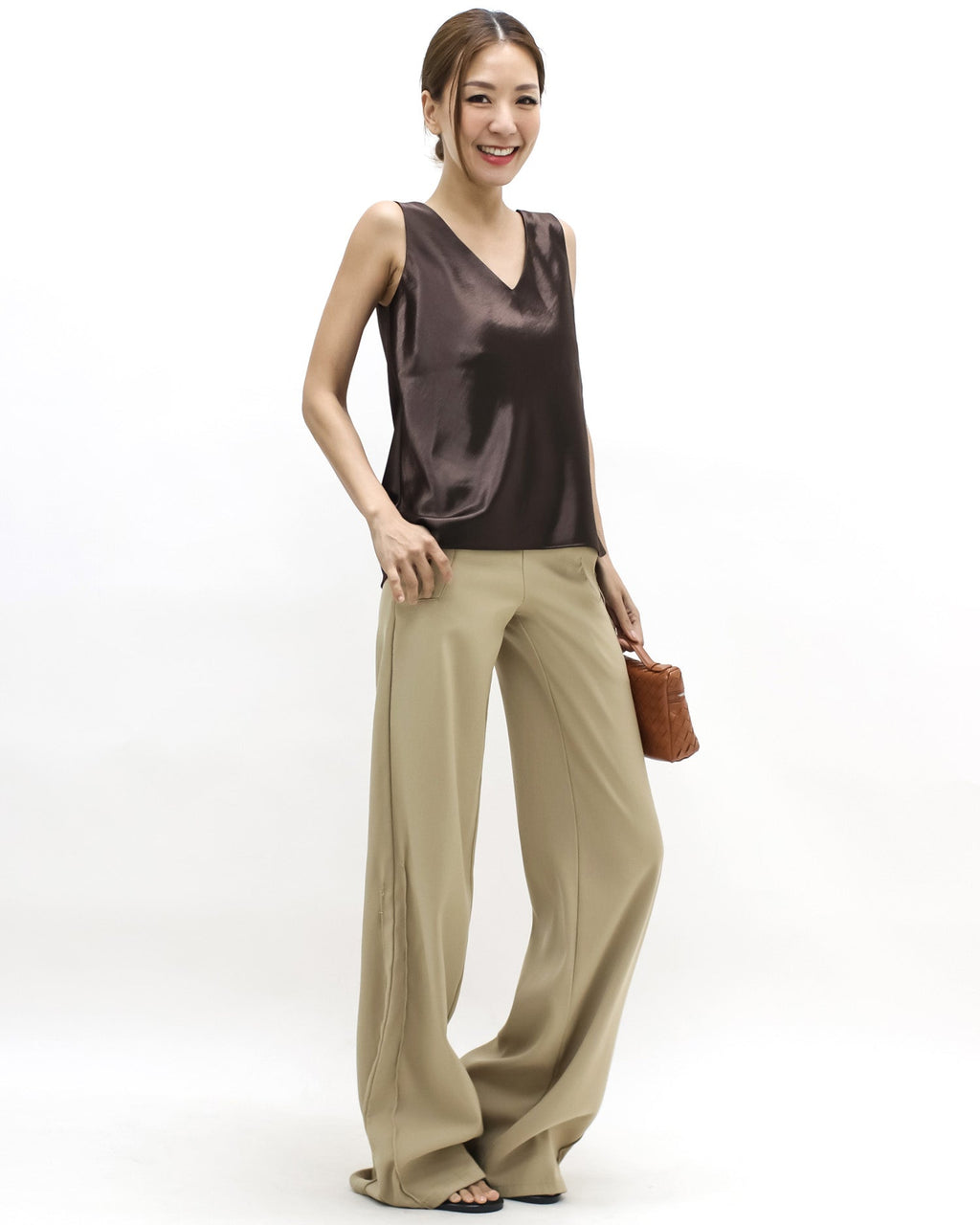 Brown texture satin vest