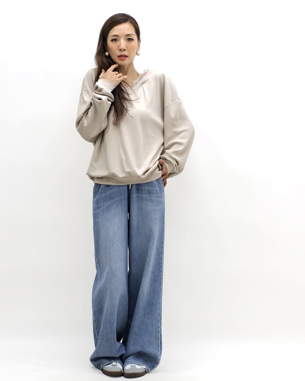 blue denim drawstring straight leg jeans *pre-order*