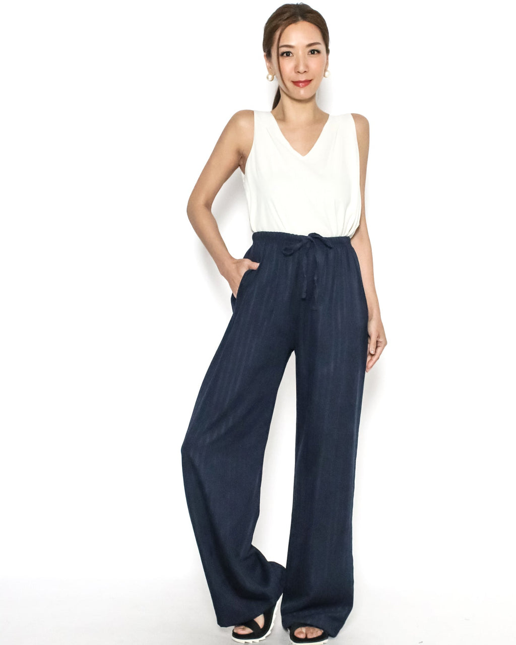 navy stripes soft straight leg pants *pre-order*