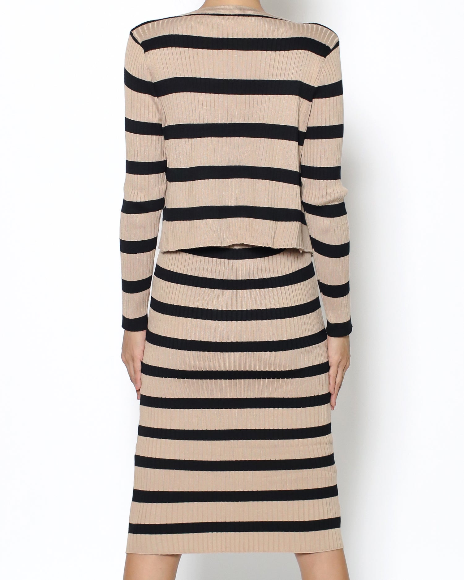beige & black stripes slip & cardigan set *pre-order*