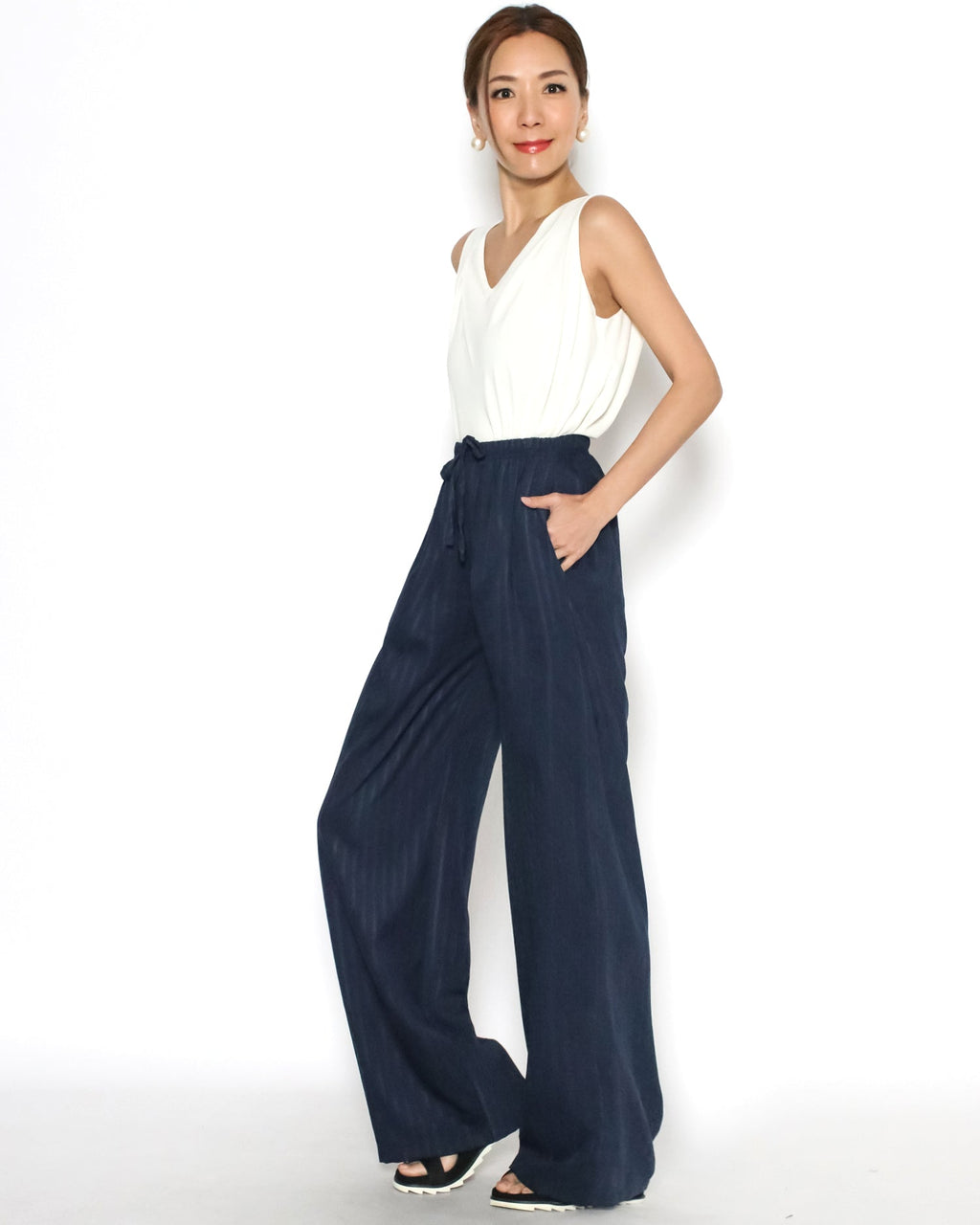 navy stripes soft straight leg pants *pre-order*