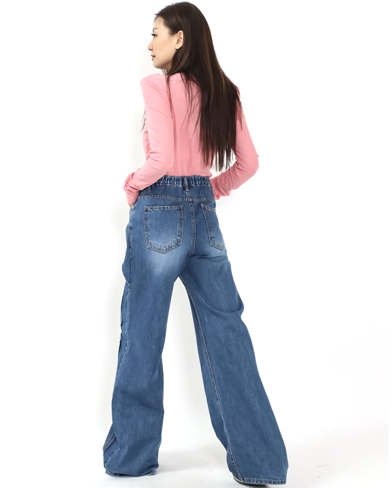 blue denim layer straight leg jeans