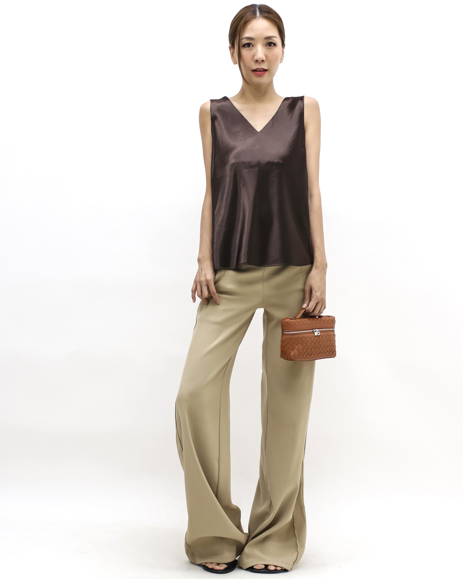 Brown texture satin vest