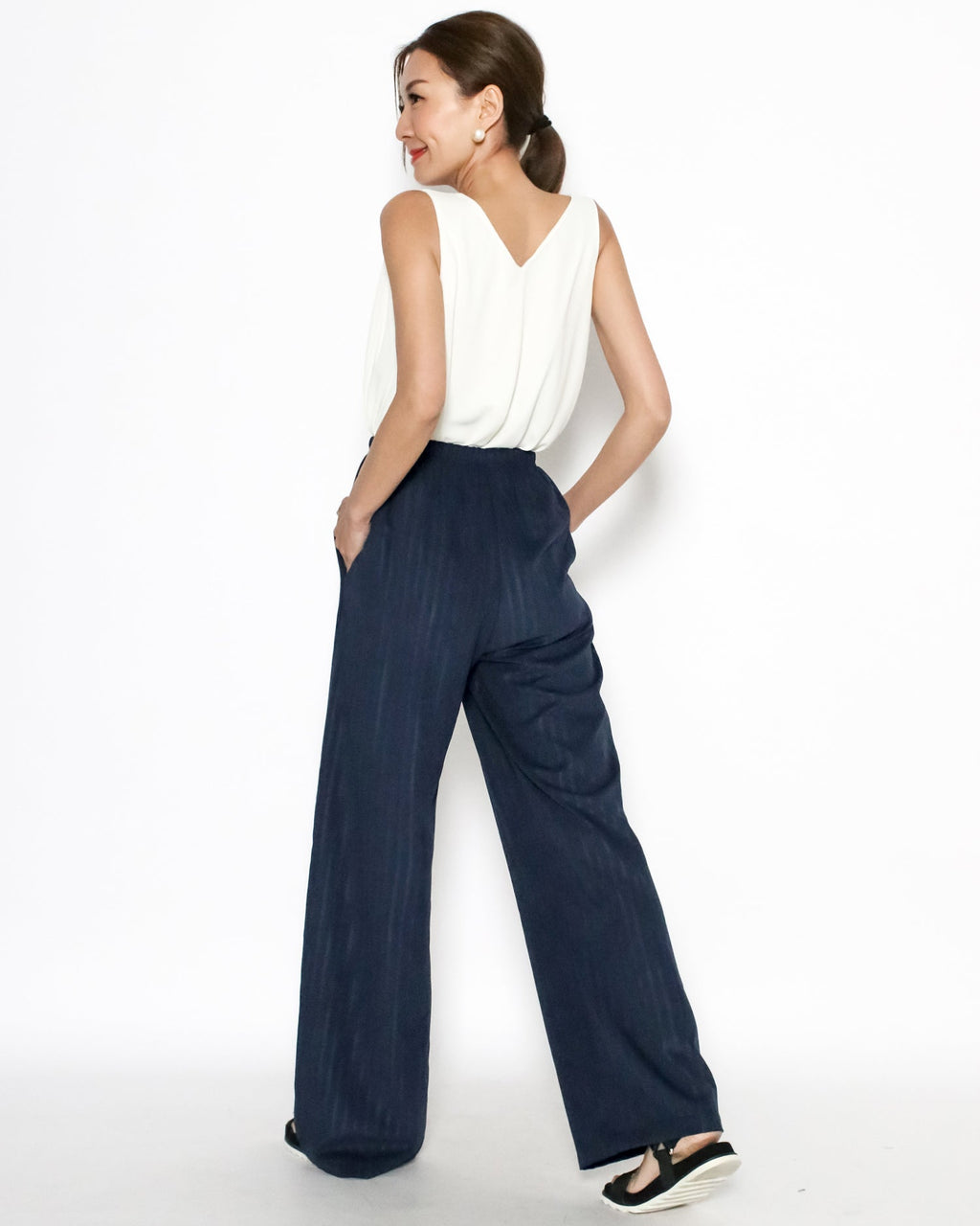 navy stripes soft straight leg pants *pre-order*