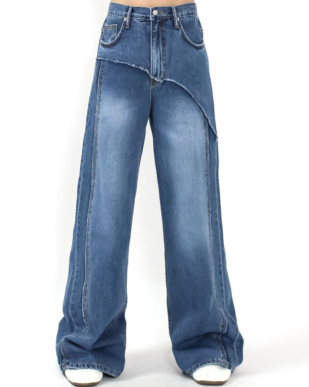 blue denim layer straight leg jeans