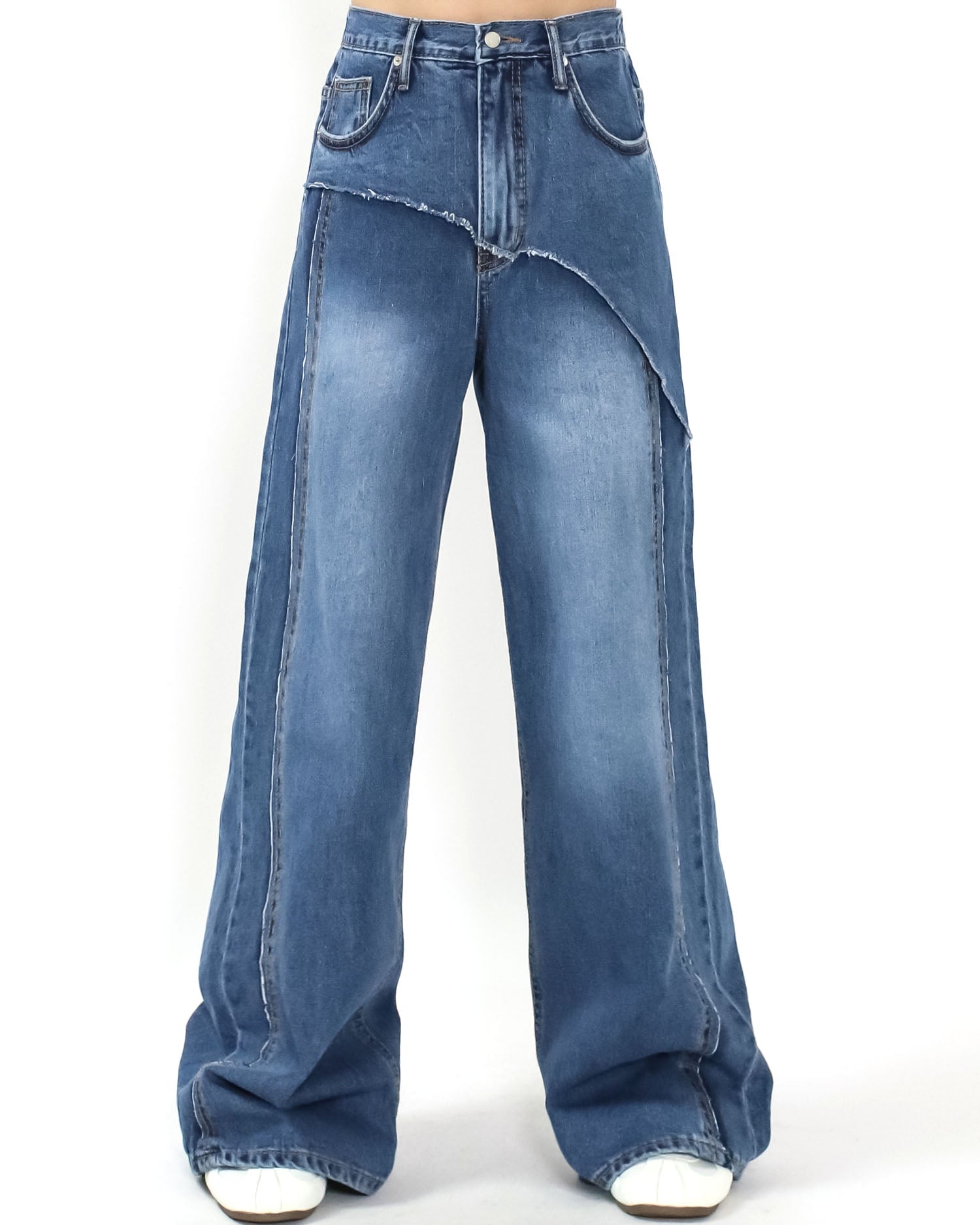 blue denim layer straight leg jeans