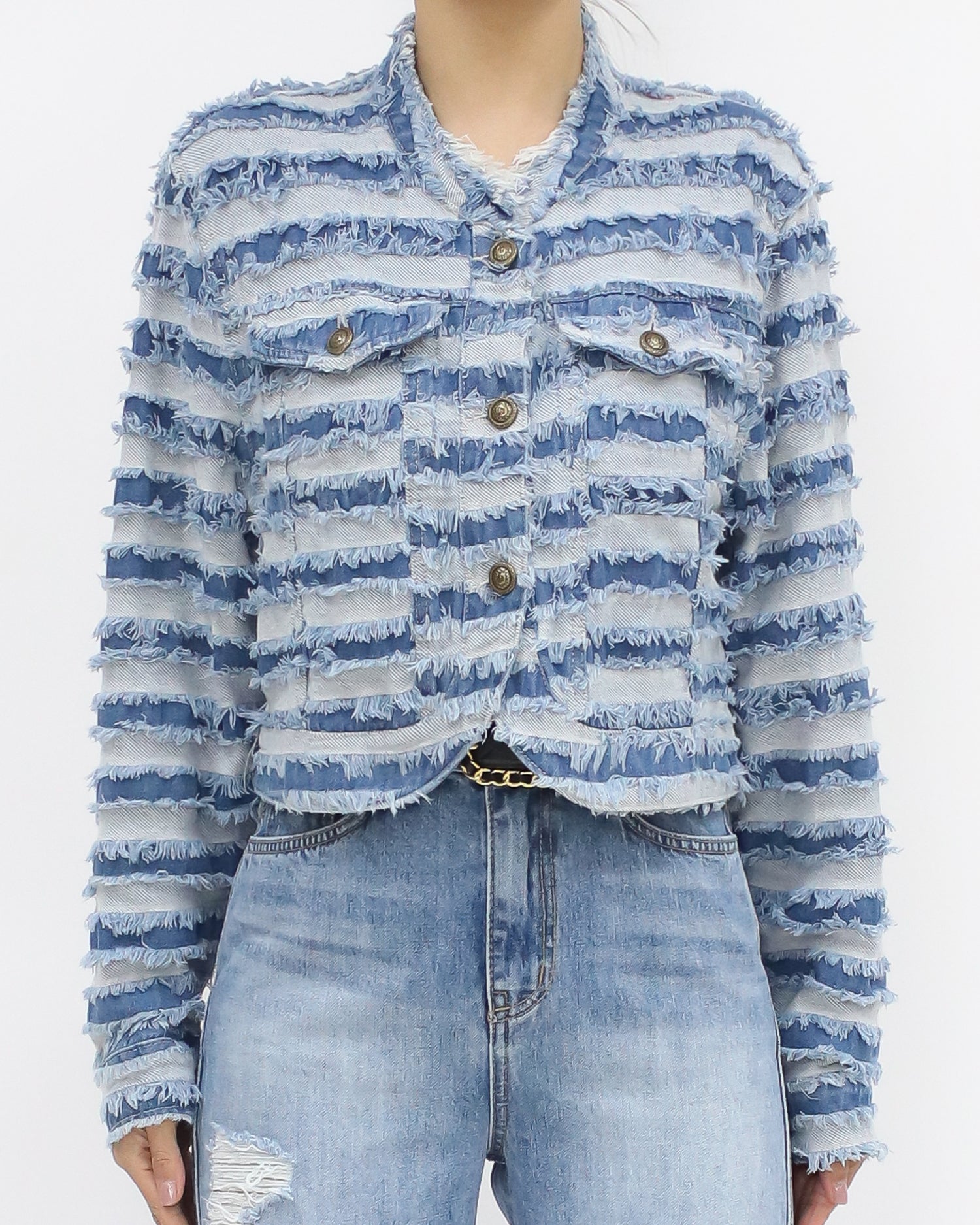 blue denim ripped stripes jacket *pre-order*