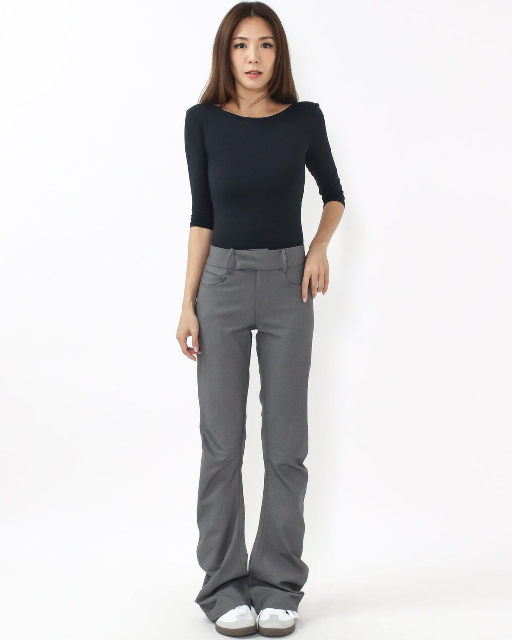 grey ruched slim low rise pants - S