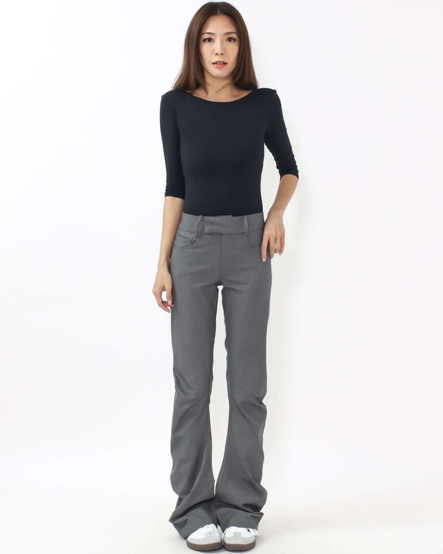 grey ruched slim low rise pants - S