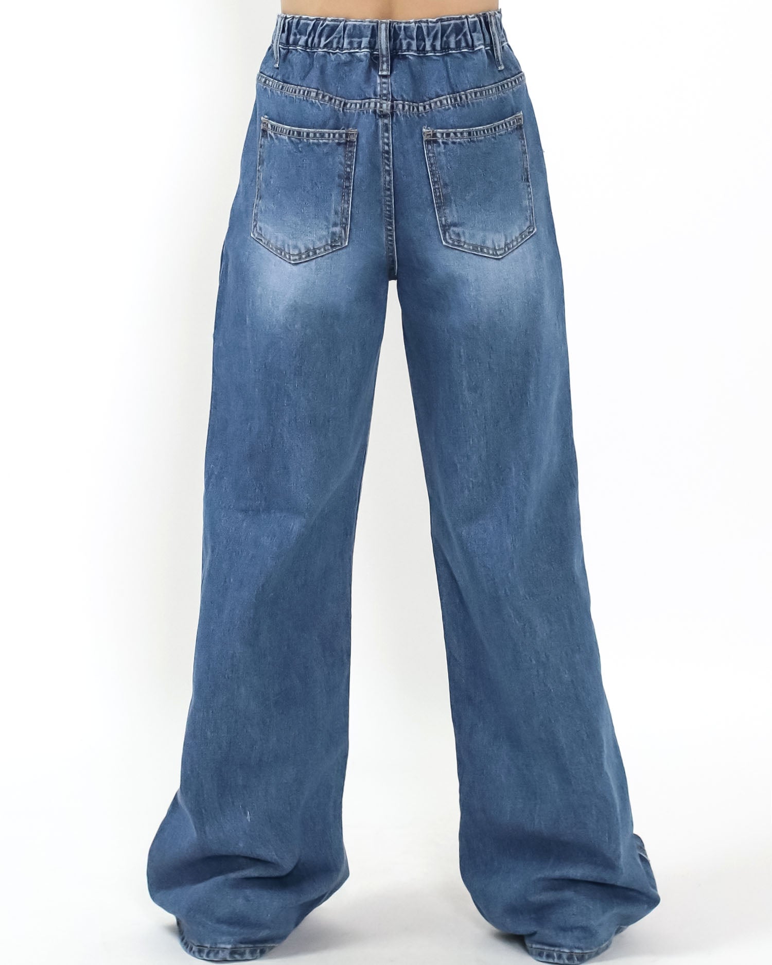 blue denim layer straight leg jeans