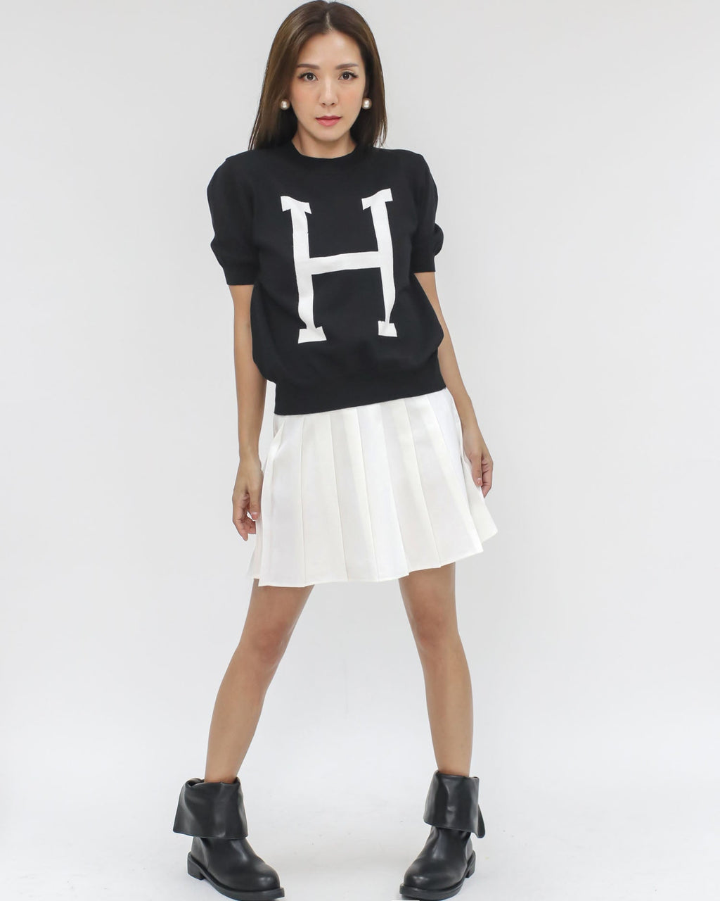 ivory pleats crepe skorts -S