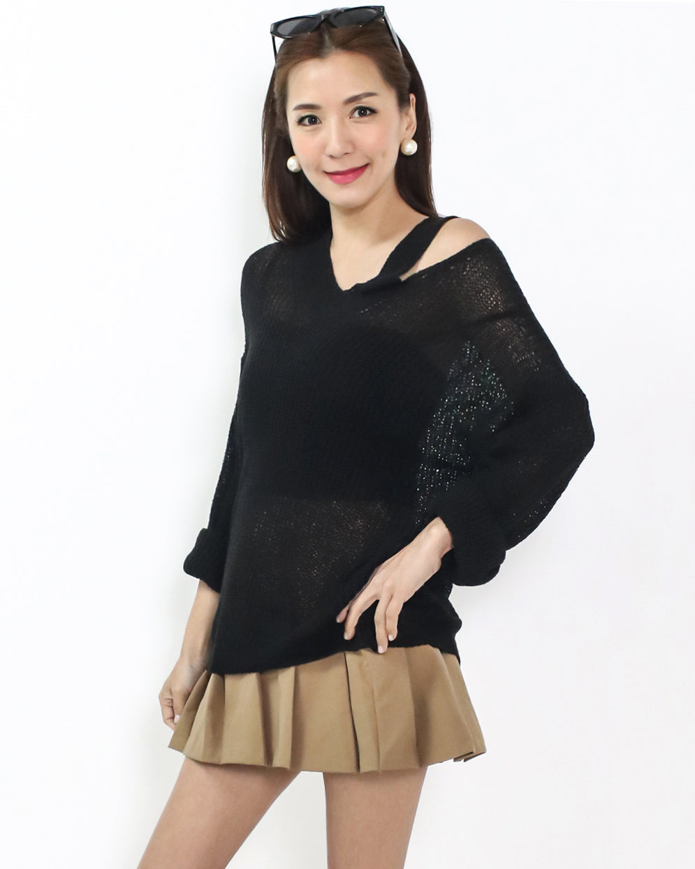 black cutout shoulder summer knitted top *pre-order*