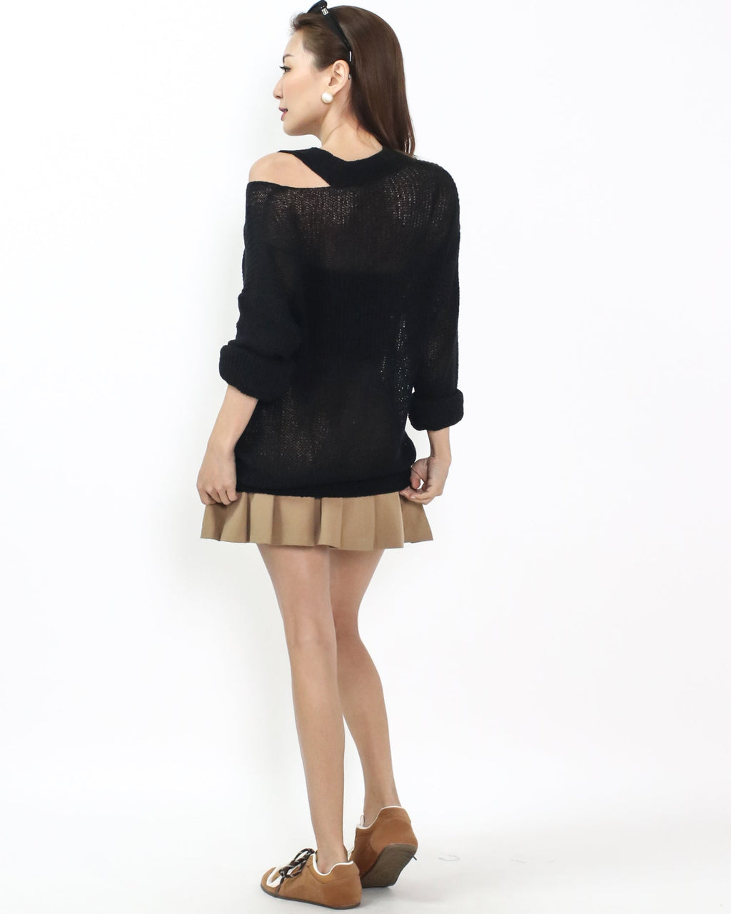 black cutout shoulder summer knitted top *pre-order*