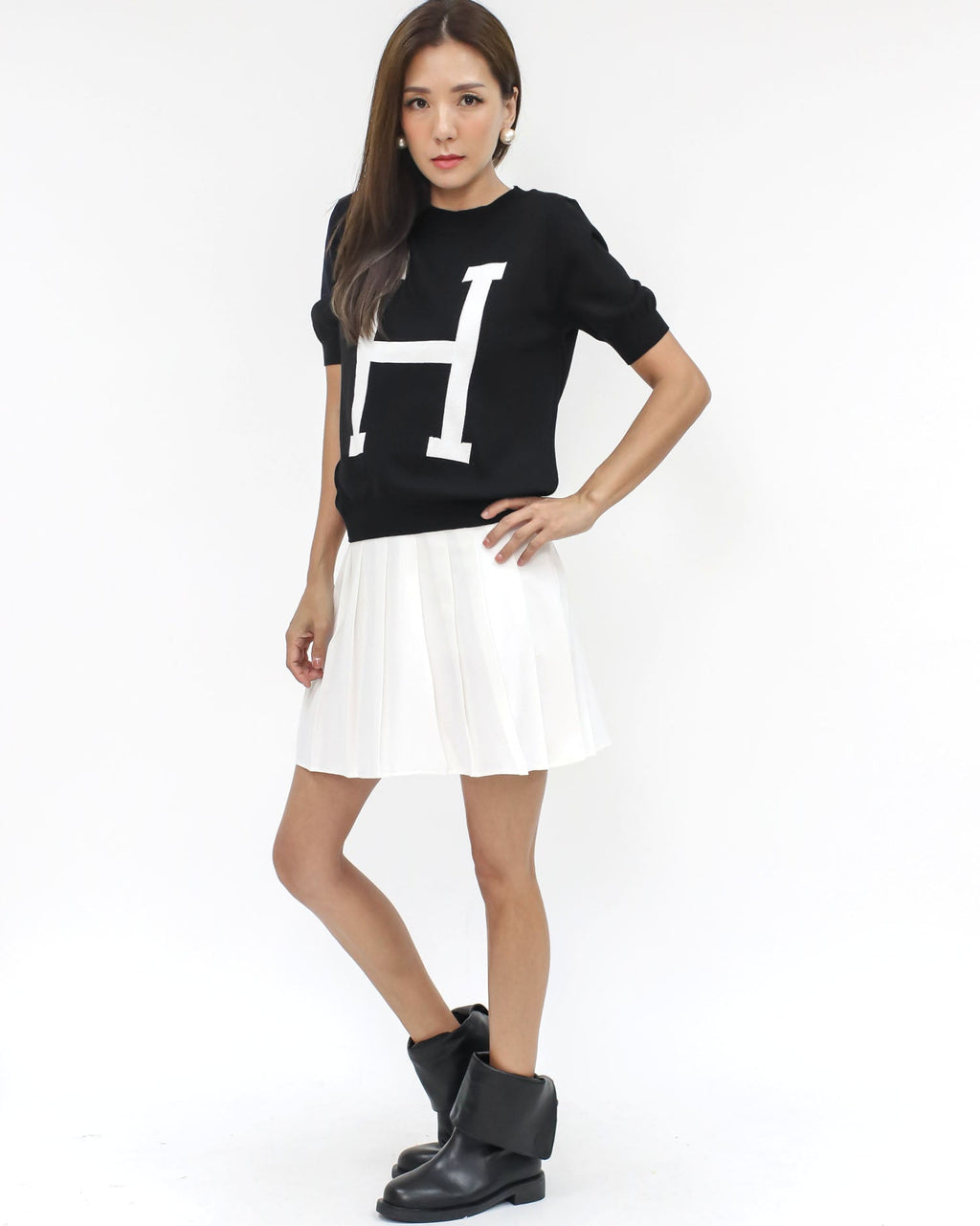 ivory pleats crepe skorts -S