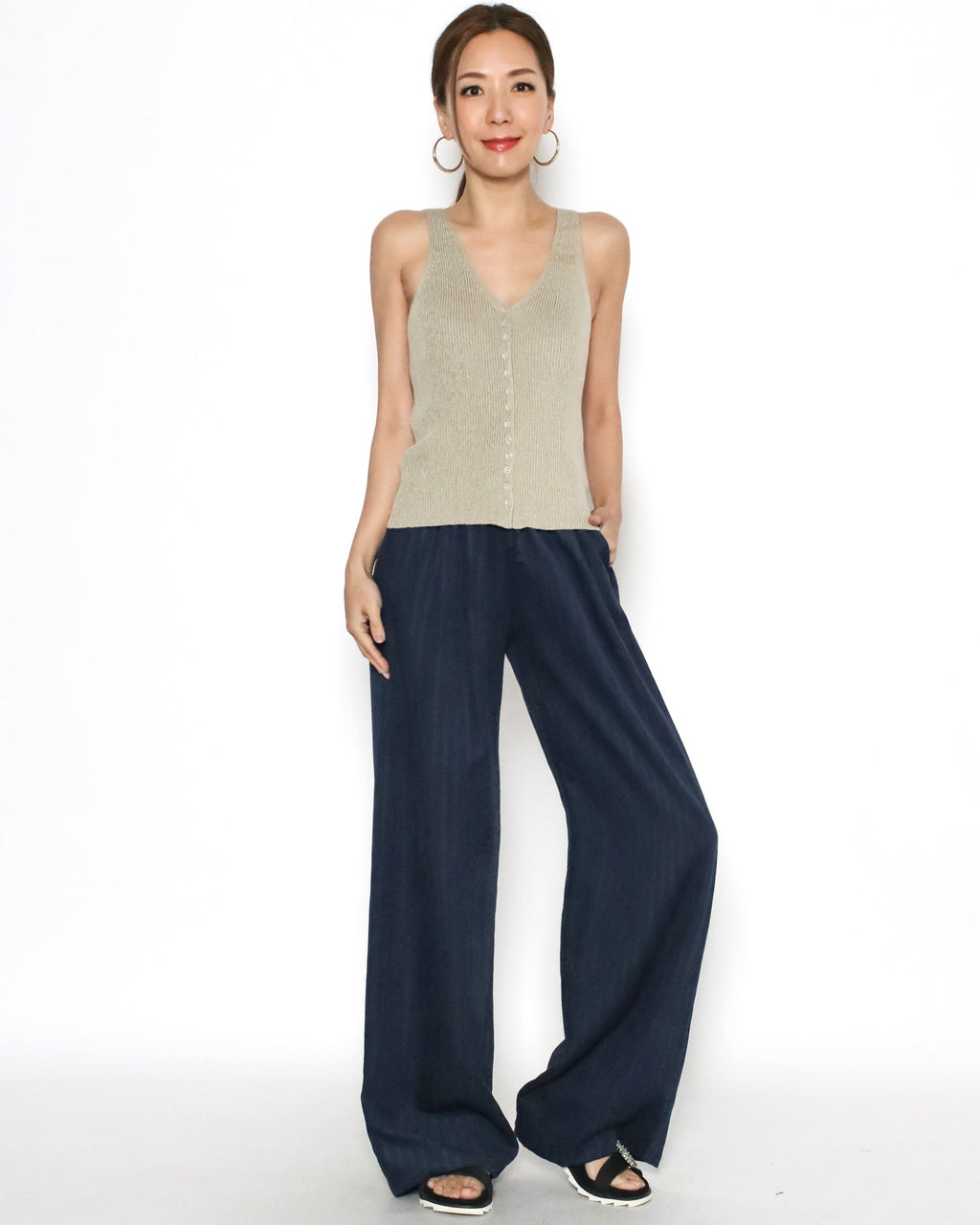 navy stripes soft straight leg pants *pre-order*