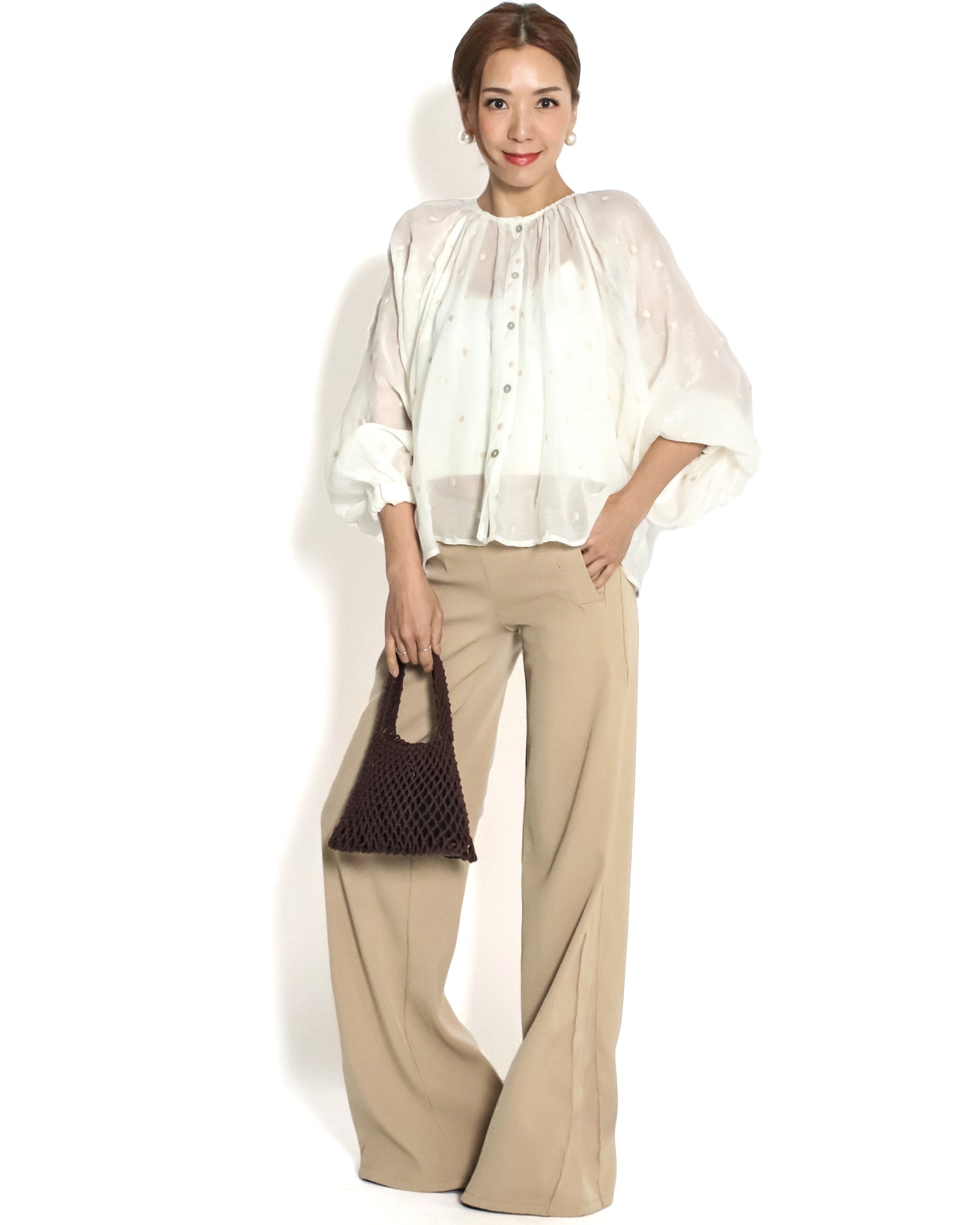 beige low rise cotton straight leg pants *pre-order