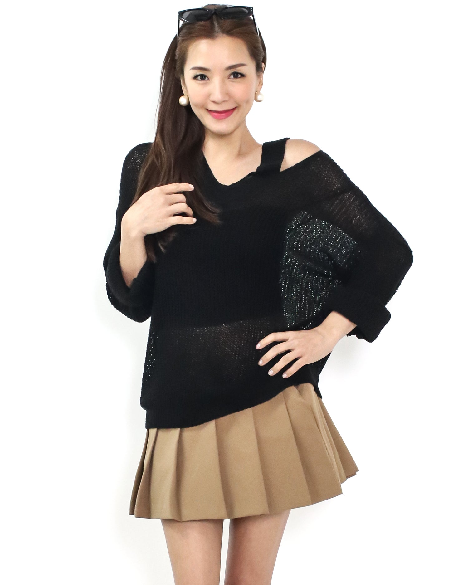 black cutout shoulder summer knitted top *pre-order*