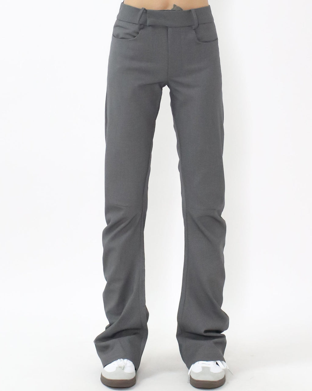 grey ruched slim low rise pants - S