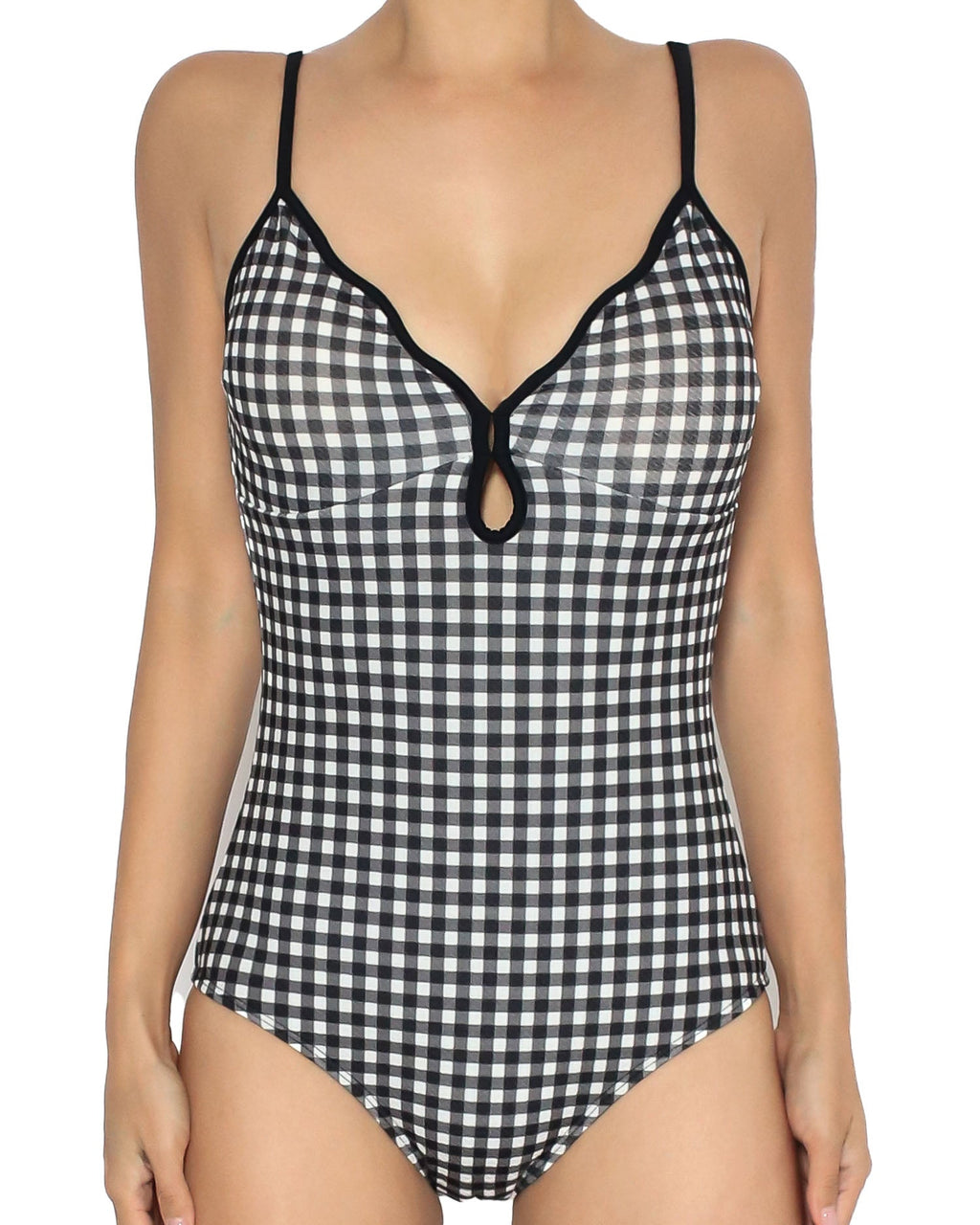black & ivory checkers scallop hem one piece swimwear *pre-order*