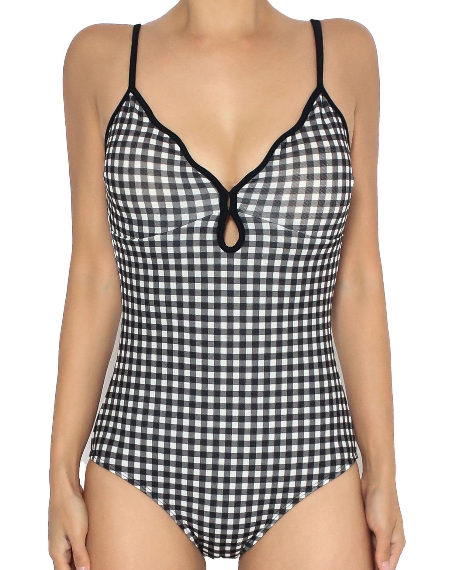 black & ivory checkers scallop hem one piece swimwear *pre-order*