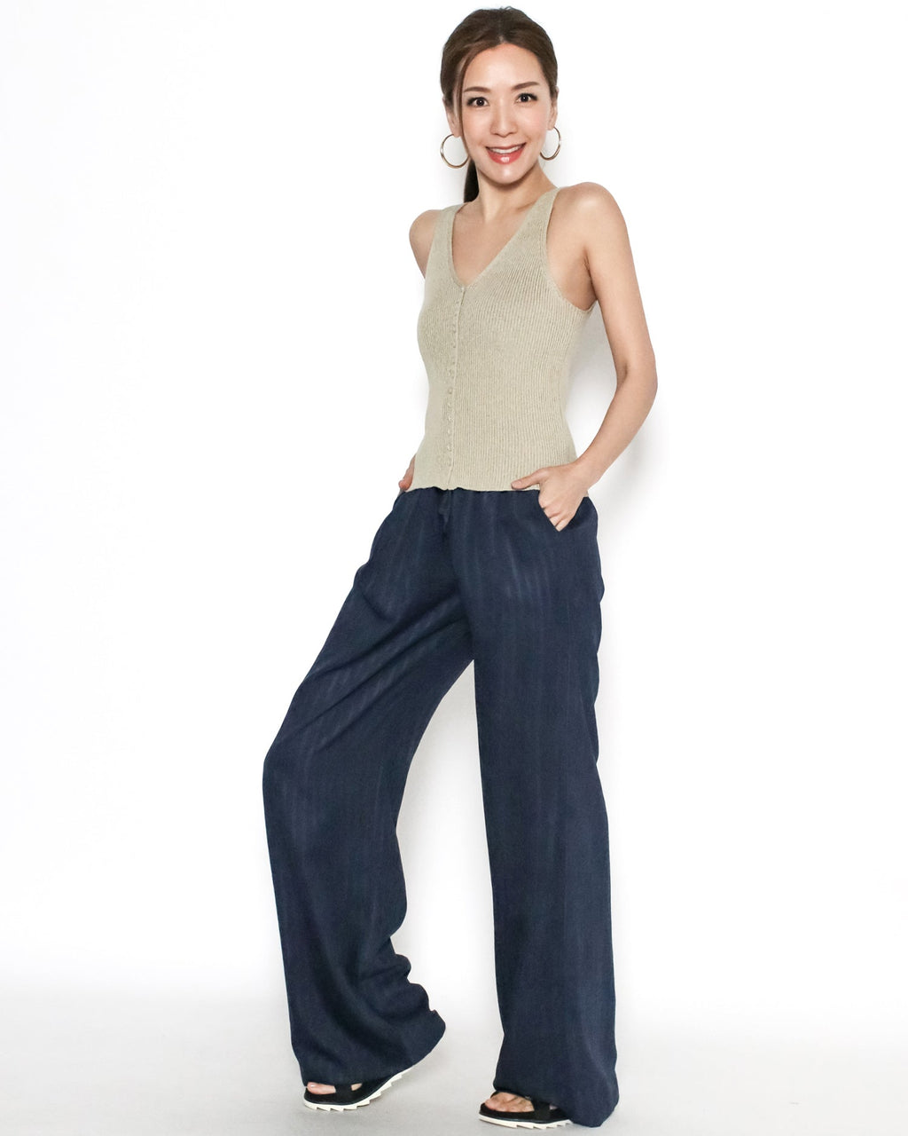 navy stripes soft straight leg pants *pre-order*