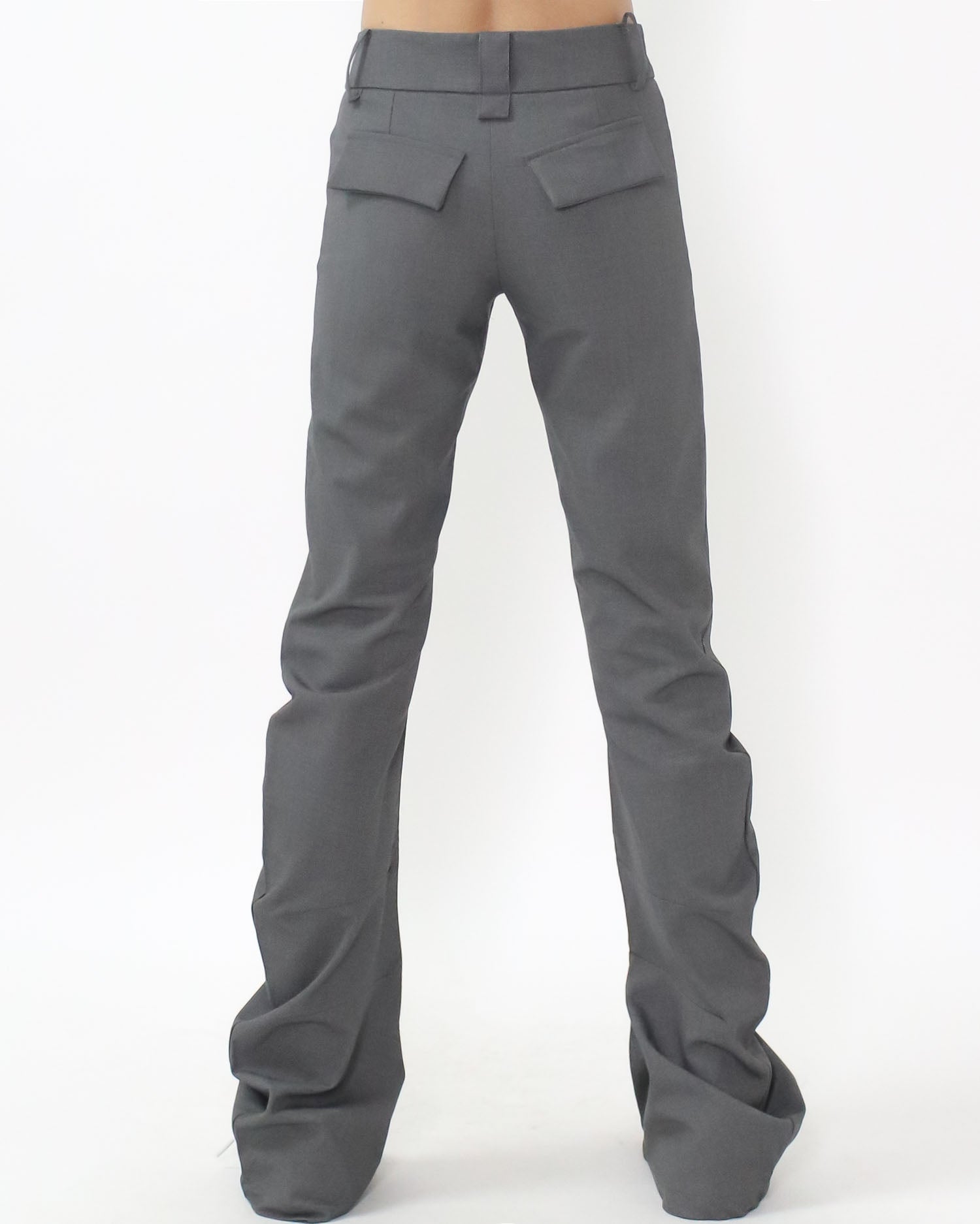 grey ruched slim low rise pants - S