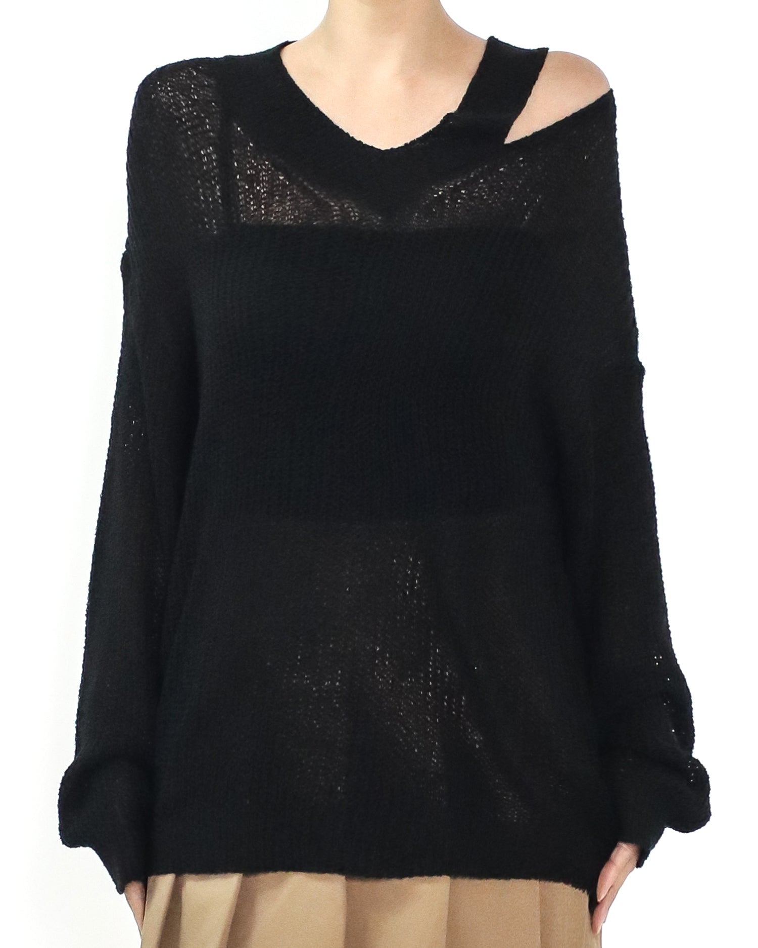 black cutout shoulder summer knitted top *pre-order*