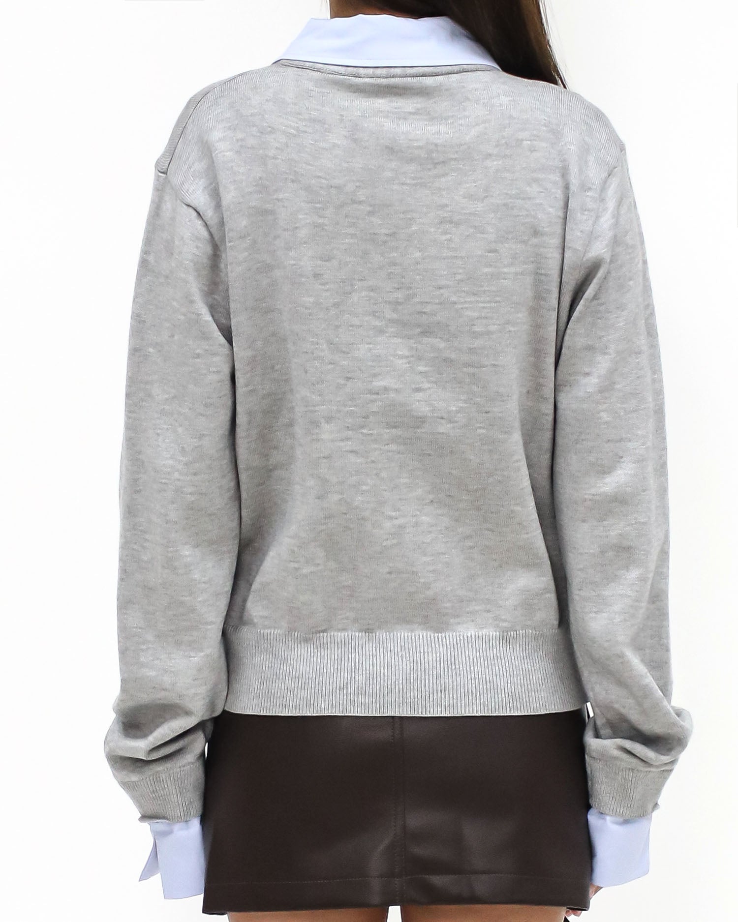 grey knitted & blue shirt collar cuffs cardigan *pre-order*