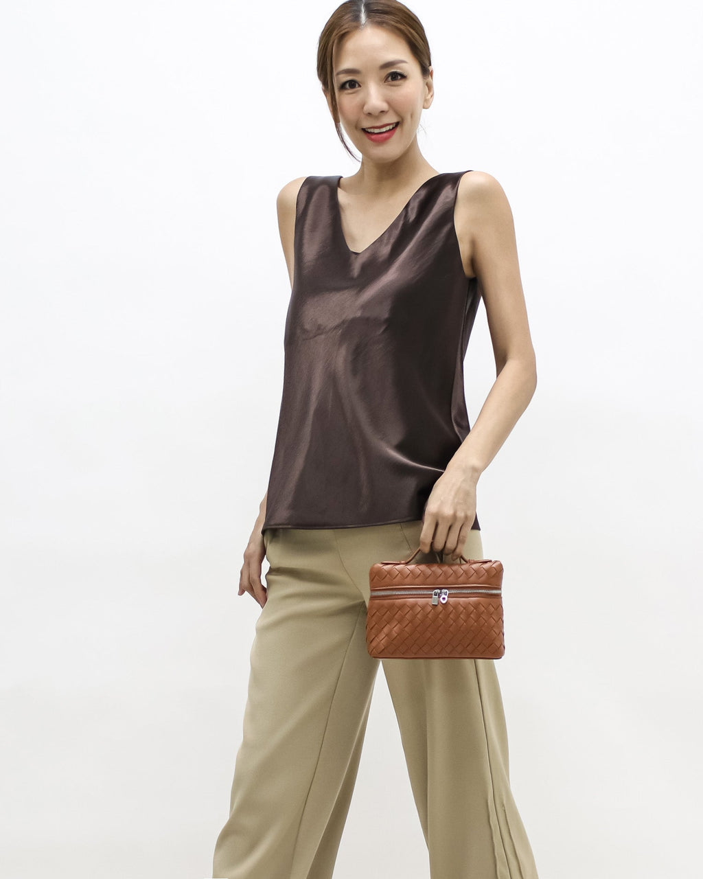 Brown texture satin vest
