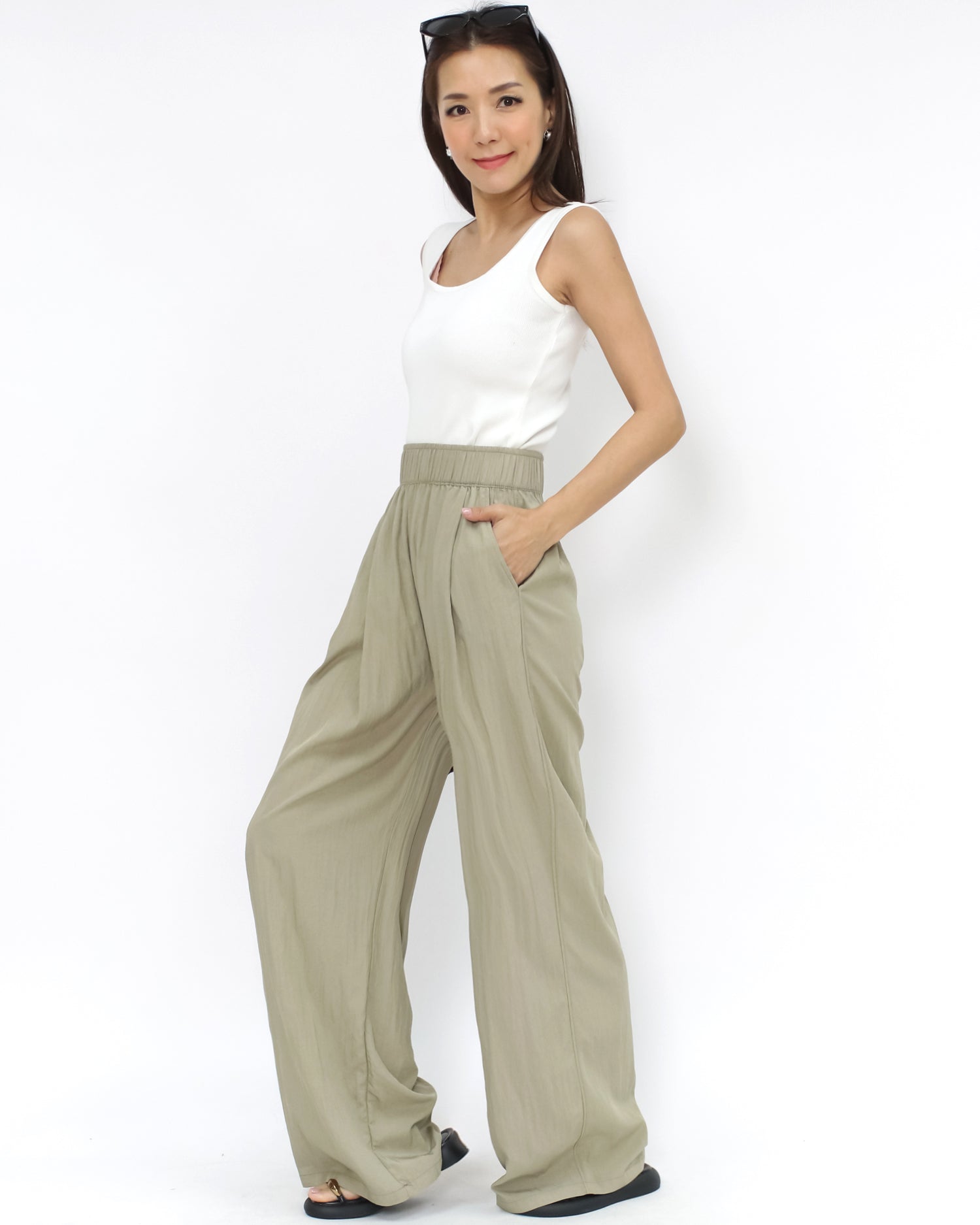 green slinky straight leg pants *pre-order*