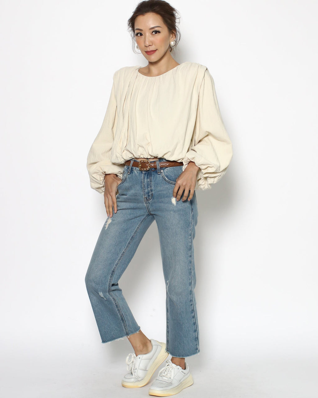 brown quilted leather gold buckle belt *pre-order*