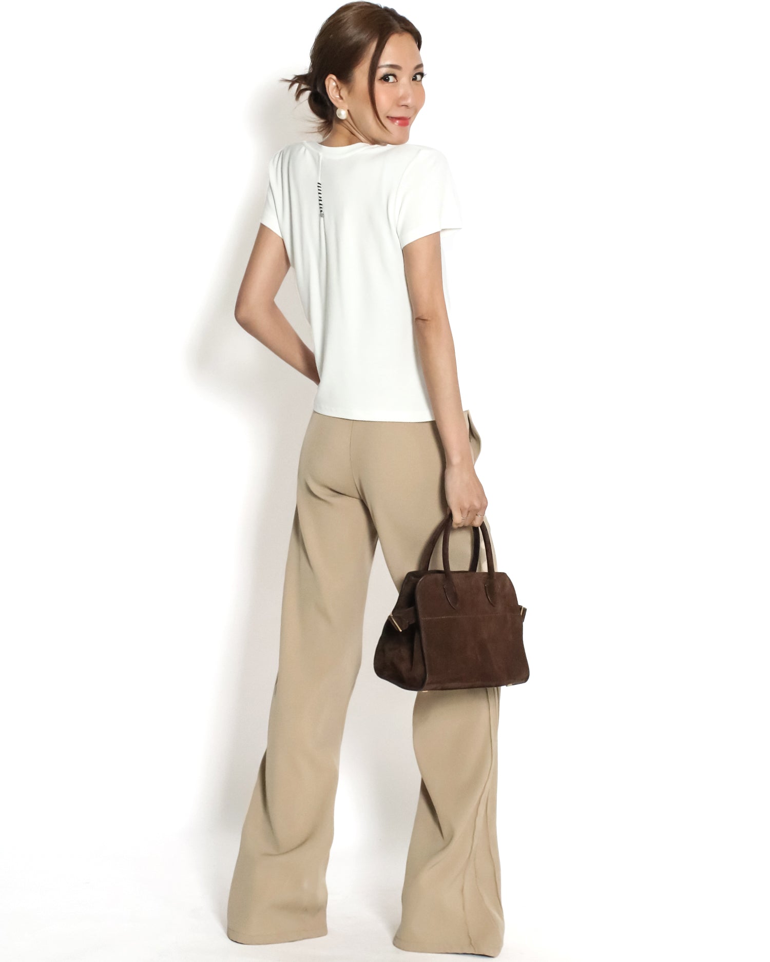 beige low rise cotton straight leg pants *pre-order