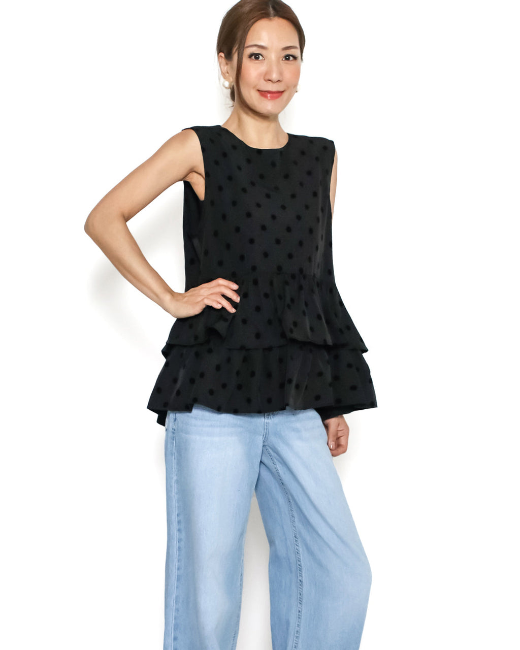 black polka dots ruffles layer vest *pre-order*