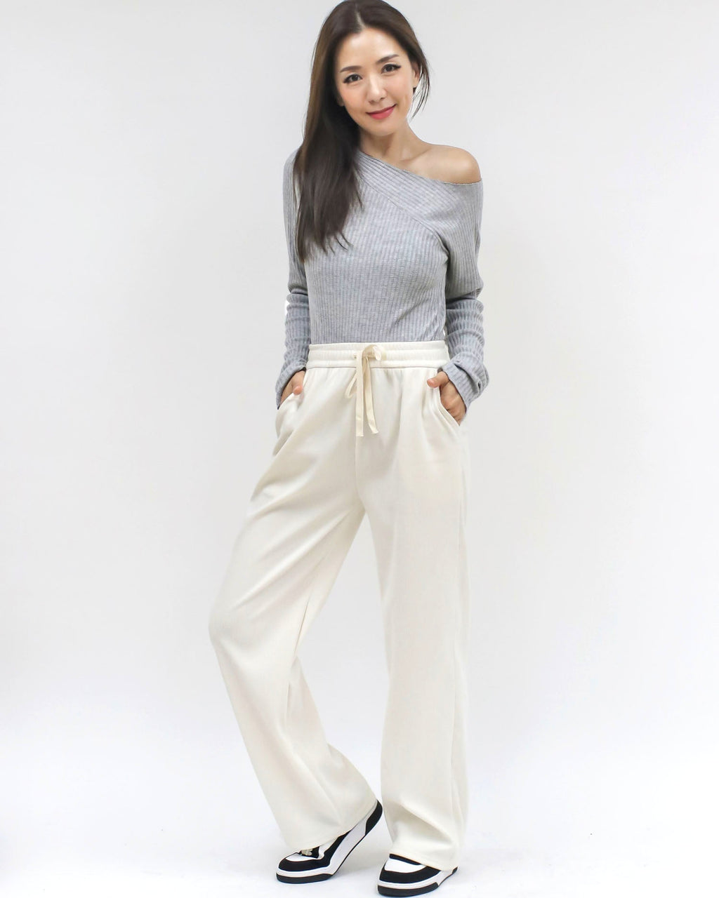 ivory corduroy straight legs pants