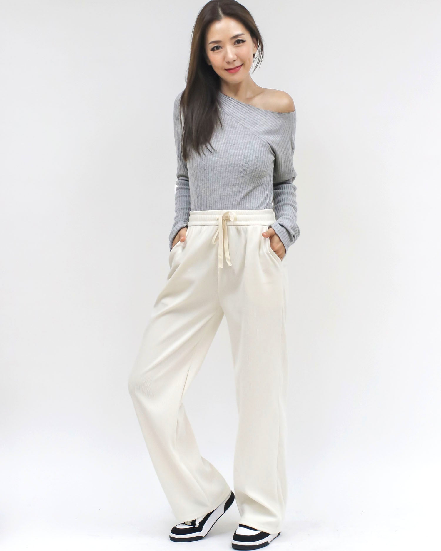 ivory corduroy straight legs pants
