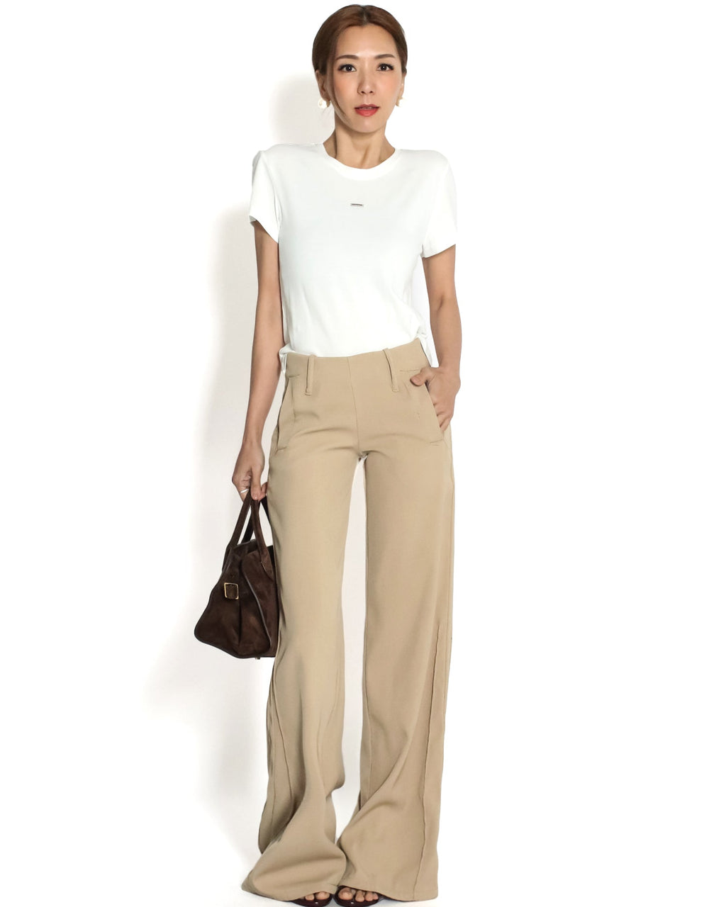 beige low rise cotton straight leg pants *pre-order