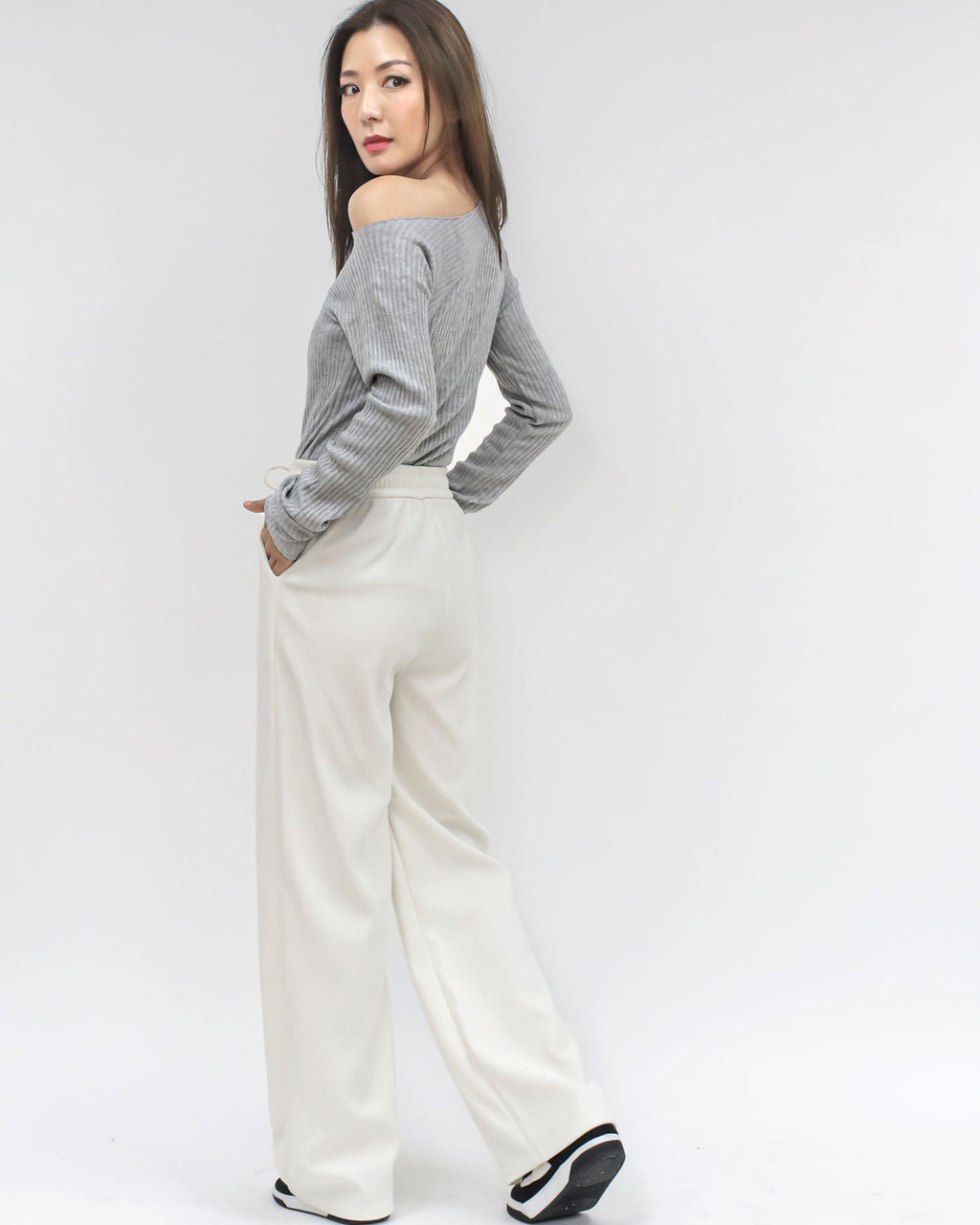 ivory corduroy straight legs pants