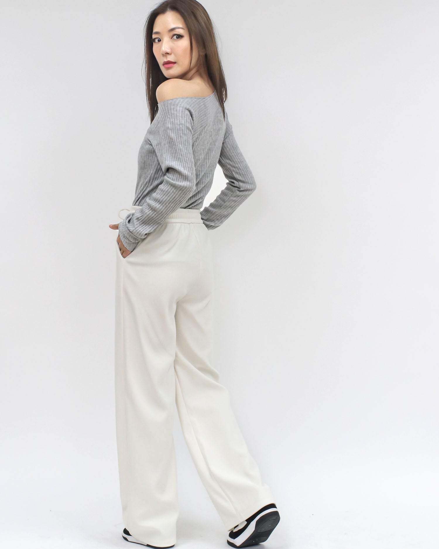 ivory corduroy straight legs pants